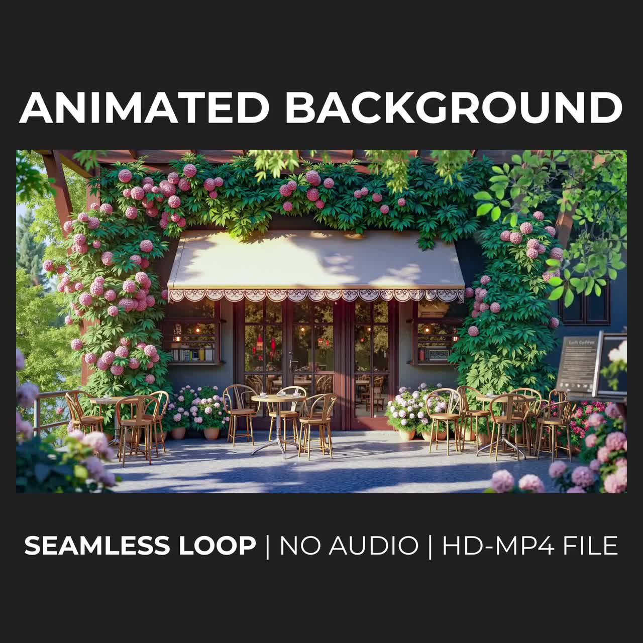 Animated Lofi Cafe Background: Seamless Floral Patio Video For Relaxing & Productivity video poster
