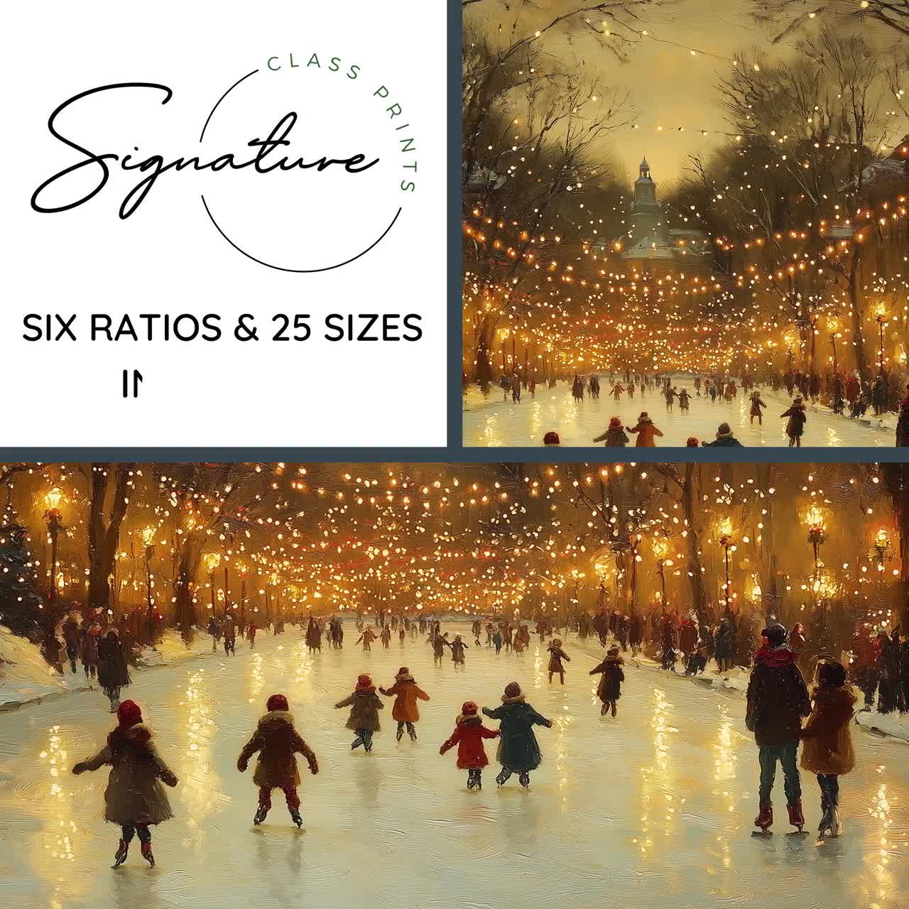 Tableau Sur Toile "Glowing Park Skating" - Scène Festive De Patinage Le Soir, Art Mural - Neuf