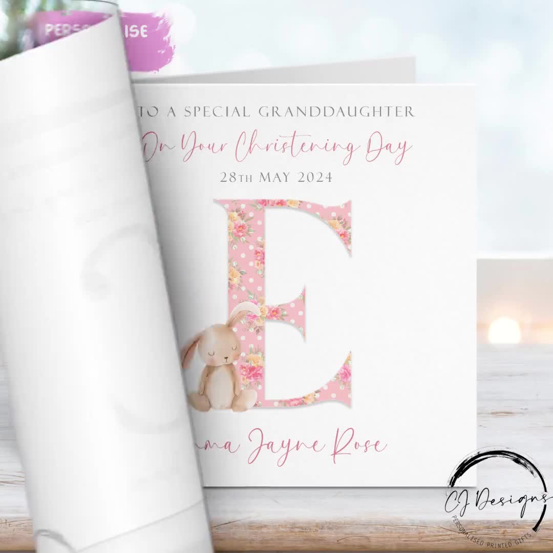 Carte De Baptême Personnalisée De Petite Nièce, Nom Initial Et Carte De Voeux De Lapin De Date, Souvenir De Jour De Baptême Pour Elle - France
