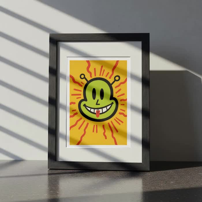Keith Haring Inspired Green Alien Pop Art Poster Vibrant 80s Street Style Wall Decor video poster
