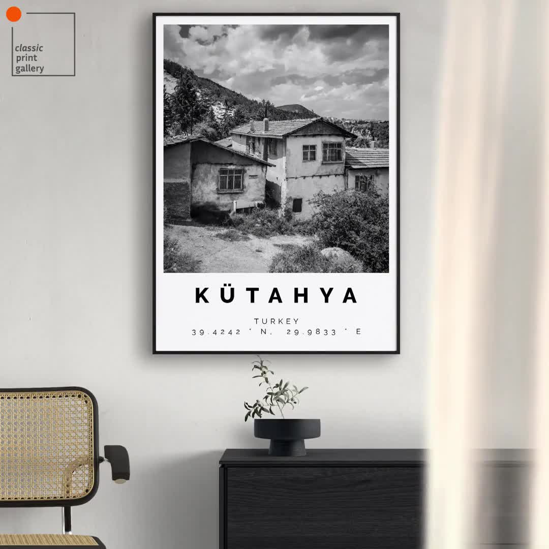 Kütahya Print,Kütahya Wall Art,Kütahya Black and White Poster,Personalized  Birthday Travel Gift Present Photography Artwork Turkey 14503a