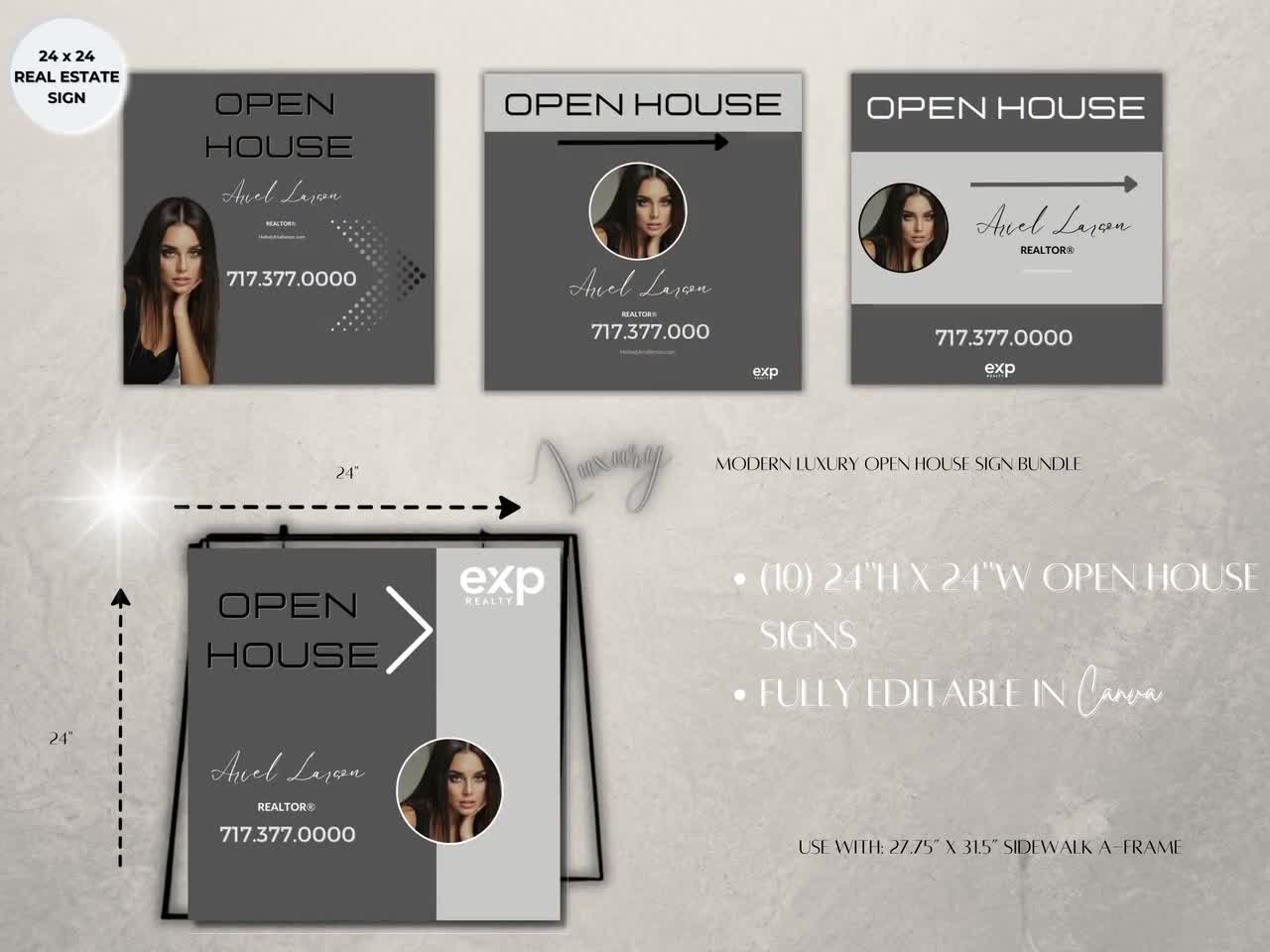 eye catching Open house sign bundle luxury open house directional signs open house luxury realtor sign open house sign canva template video poster