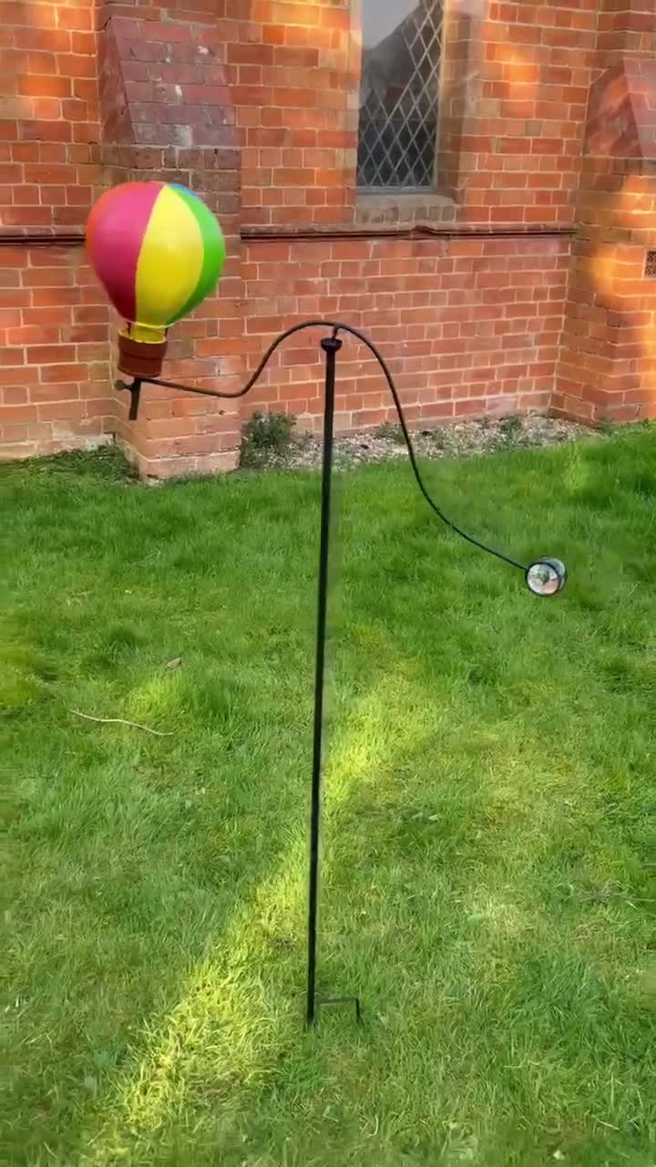 Hot Air Balloon Wind Spinner Garden Stake Metal Kinetic Sculpture
