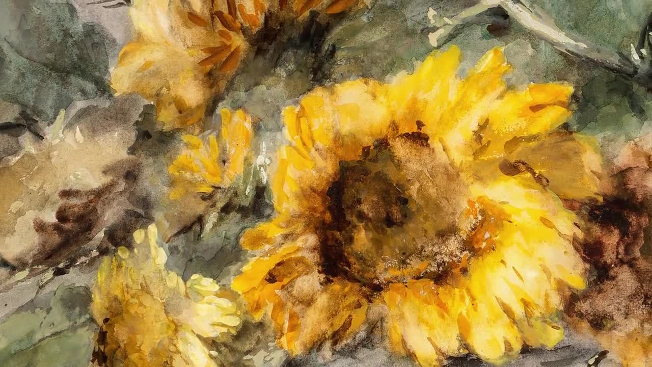 Pintura de acuarela de girasol vintage para Samsung Frame TV Art (Descarga digital) video poster