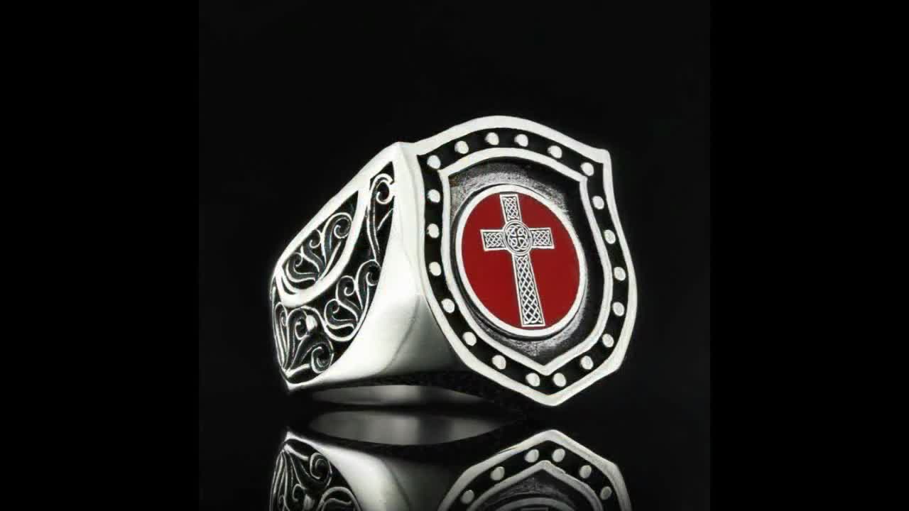 Silver Cross Ring Signet Men's Ring Christian Rings Men's Silver Ring