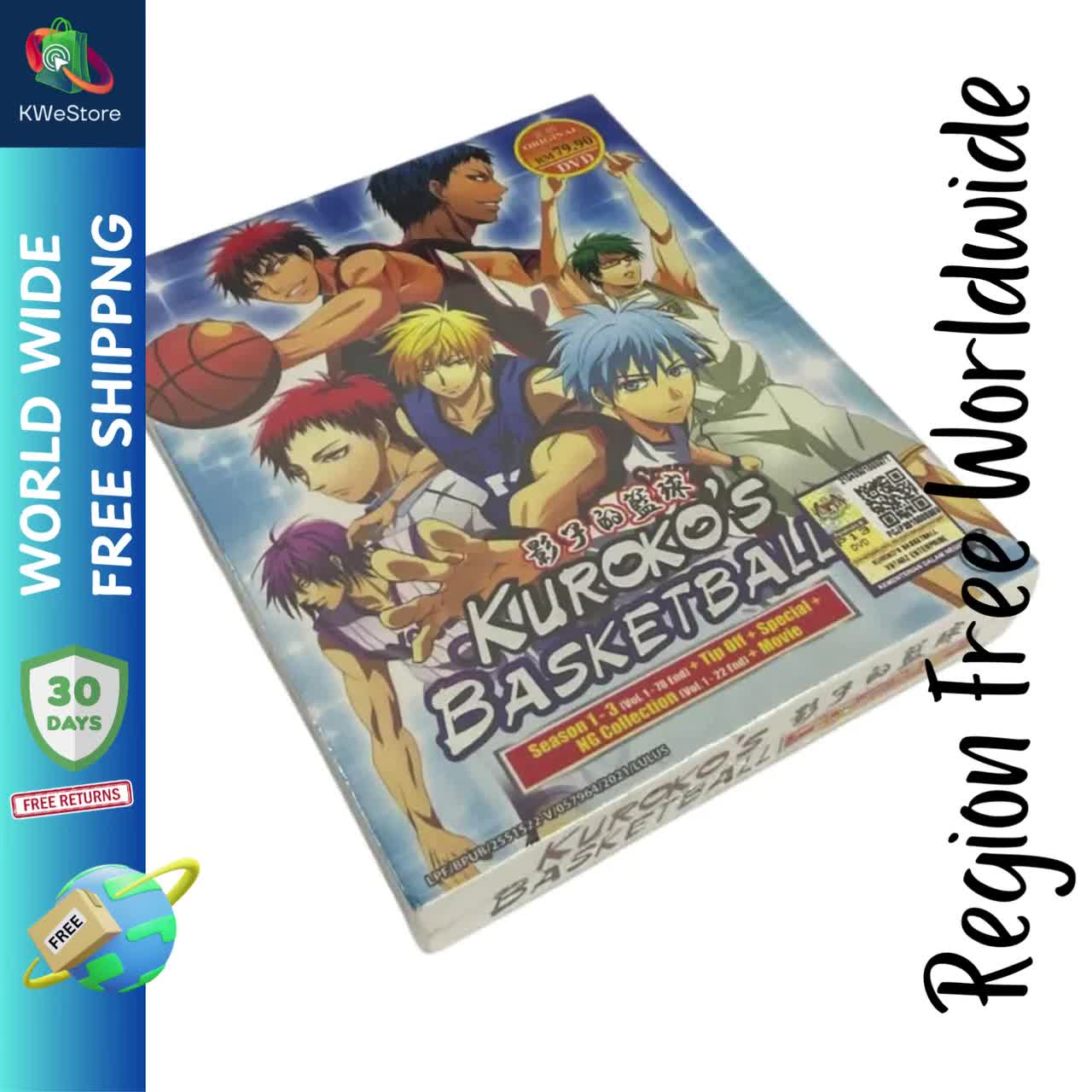 Dvd Japanese Anime Kuroko's Basketball Series Seasons 1-3 (Volume 1-78 End + Tip Off + Special + Movie)English Subtitle All Region Box popular Set