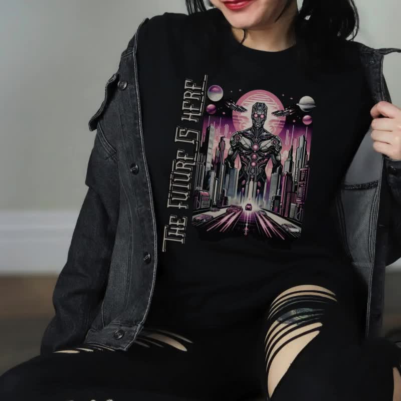 Cyberpunk Graphic Tee - Futuristic Streetwear T-shirt - Retro Neon