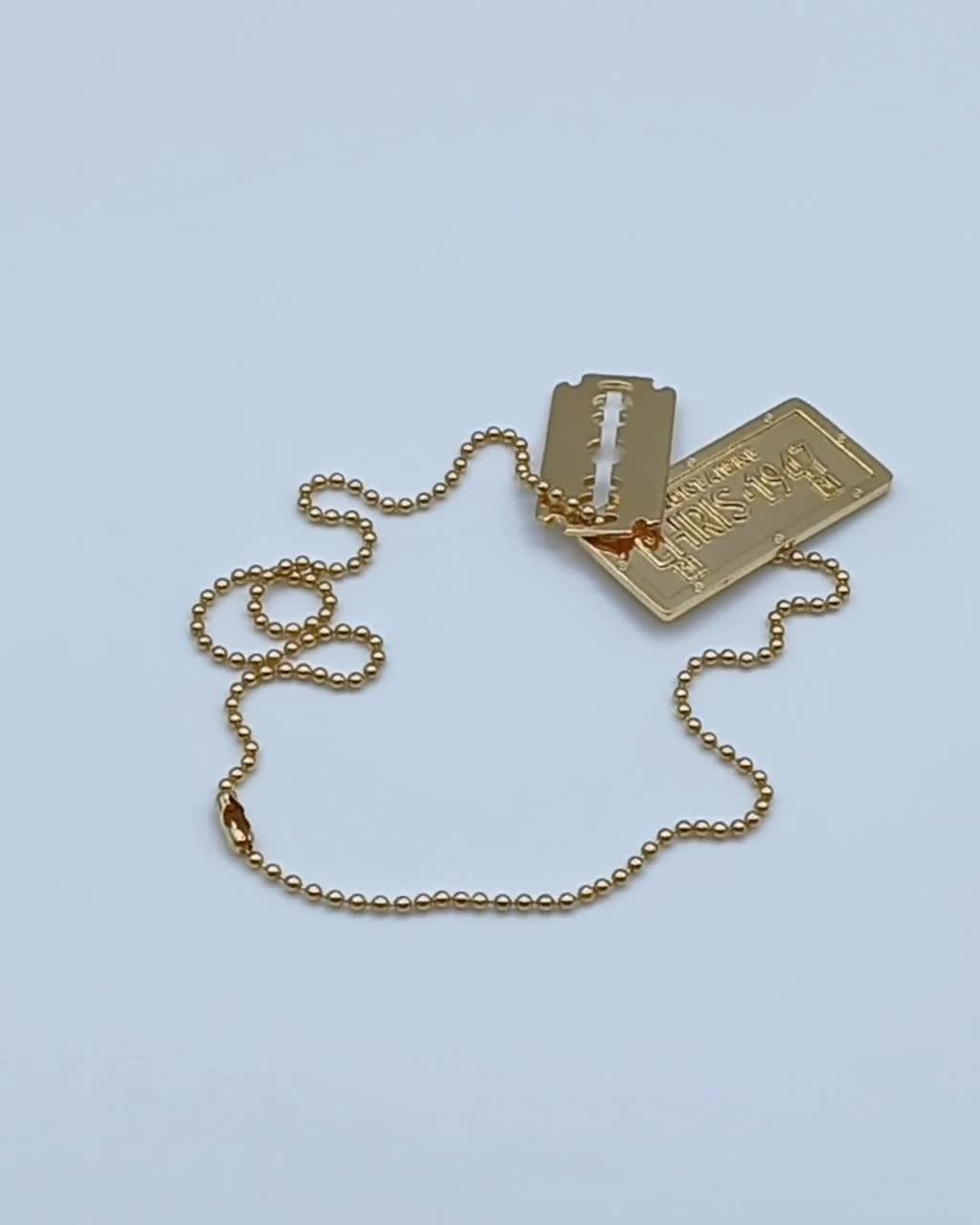 CHRISTIAN DIOR by John Galliano * Gold Tone Dog Tag Razor Blade
