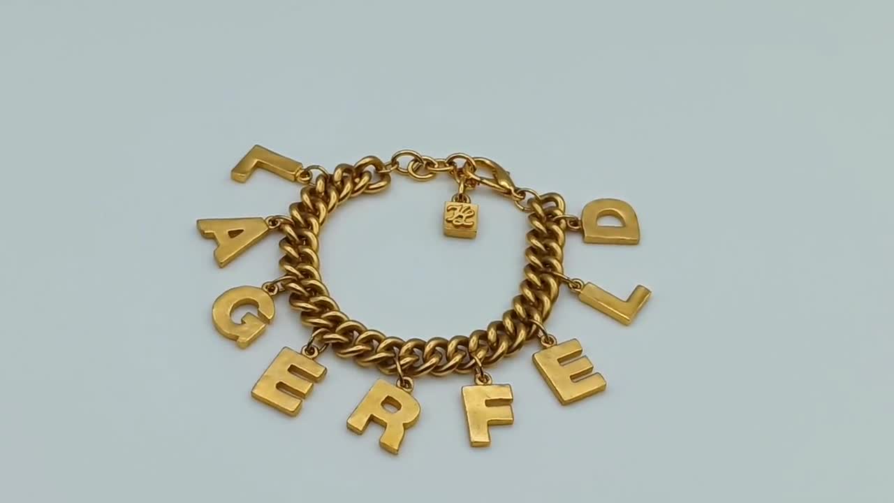 KARL LAGEFERLD * ヴィンテージ ゴールド メタル ID プレート チェーン