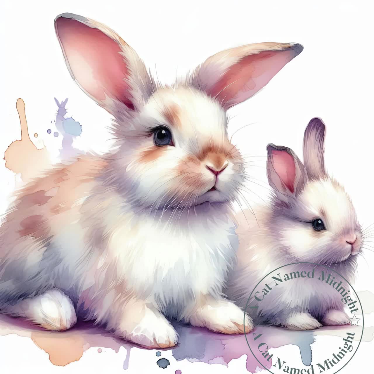 水彩壁絵watercolor“The Chilling Bunny Bunny” 水彩壁絵watercolor“The Chilling Bunny Bunny” 水彩壁絵