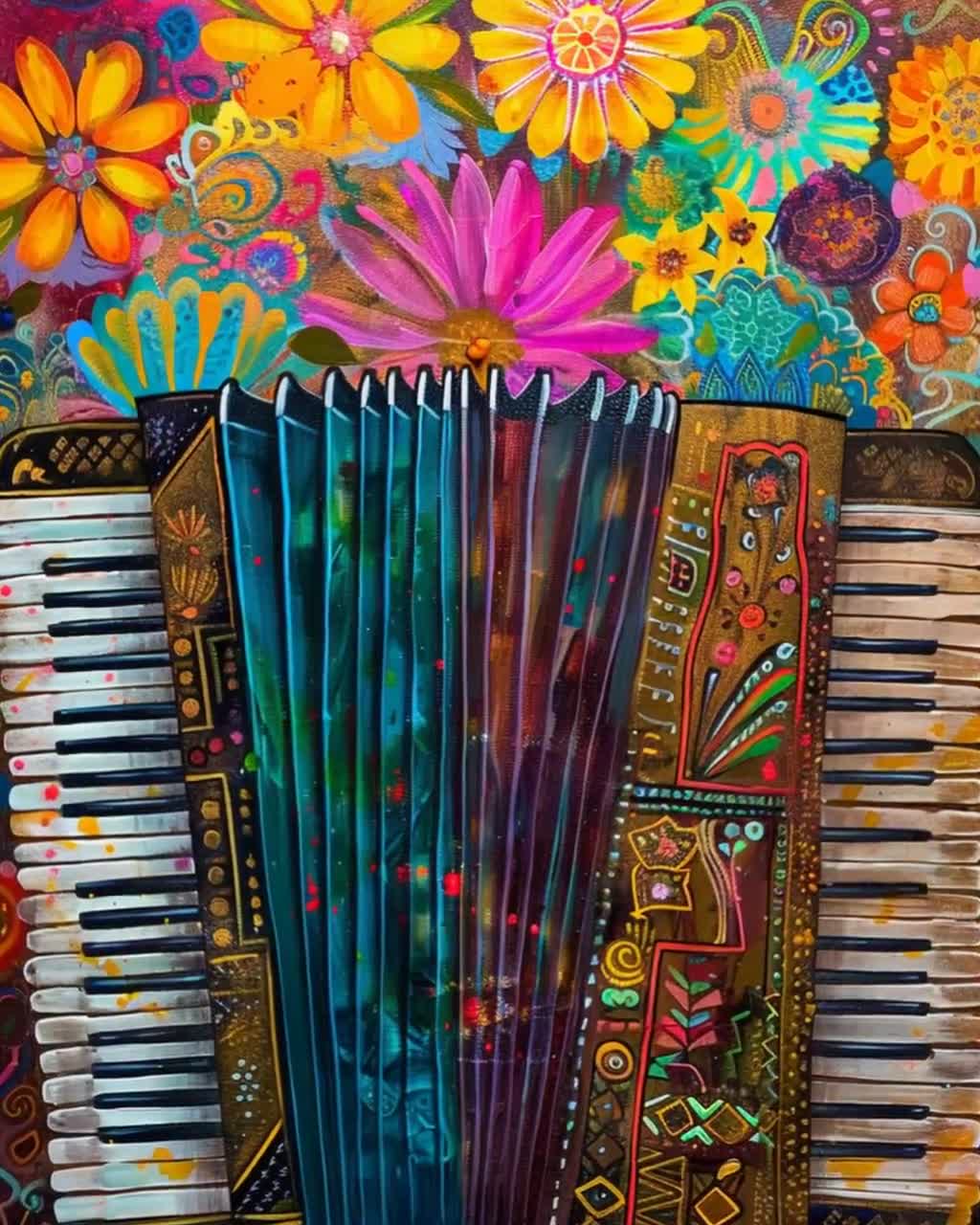 Vibrant Accordion With Intricate Motifs Art, Traditional Mexican