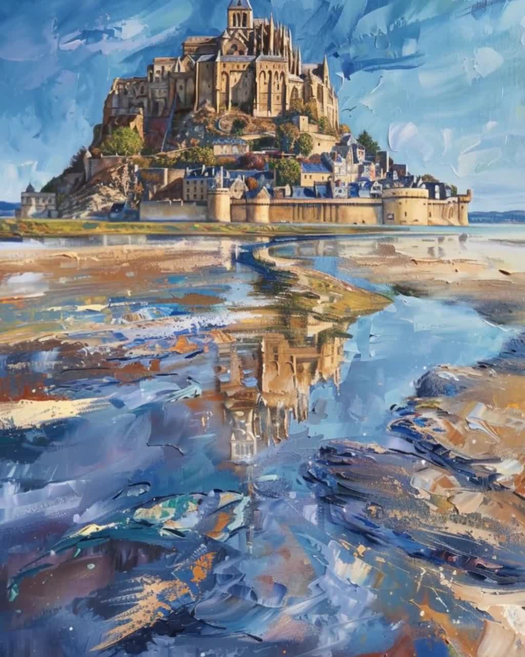 Landscape Watercolour Art Giclée Print, Mont St Michel - French Landmarks, Fine Art fashion Print