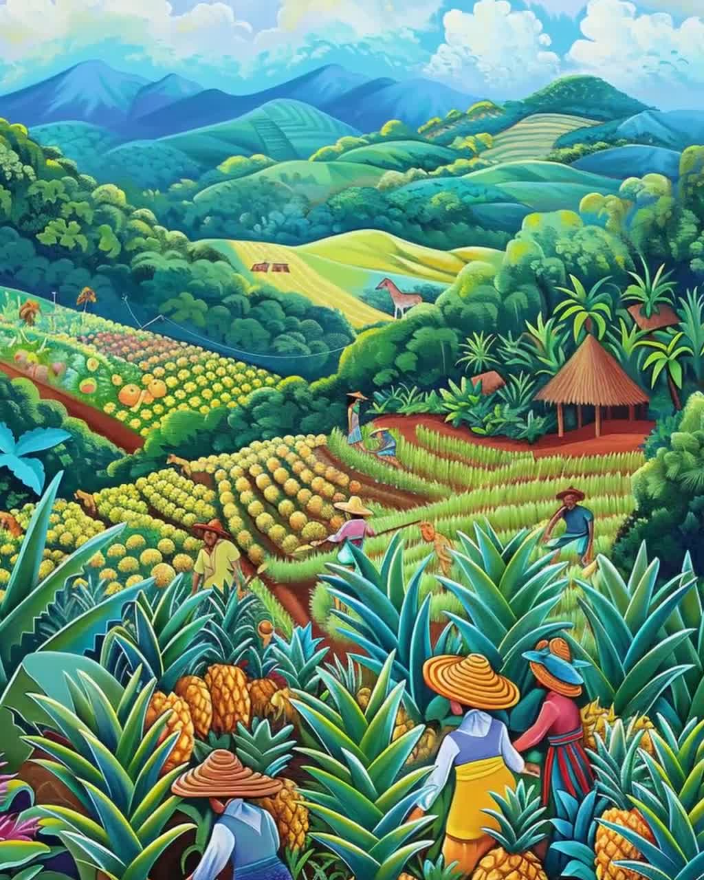 バリ島  絵画［農作業］ バリ島の伝統的な農作業アート 絵画