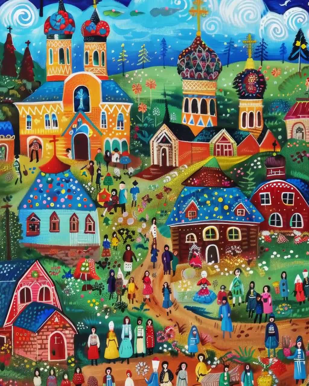 Slavic Folk Art Giclee Print: Vibrant Cultural Scene - Etsy