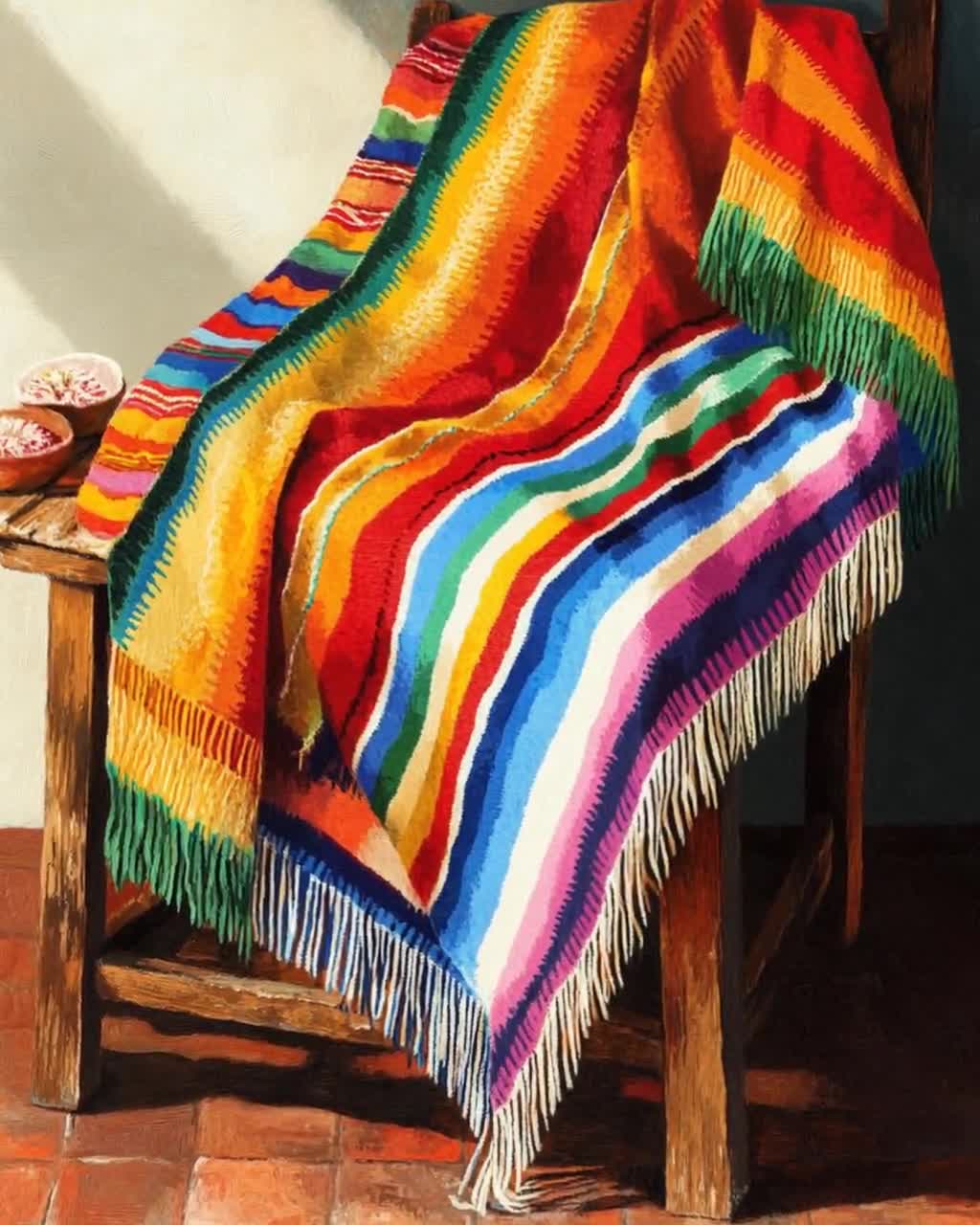 その他 Serape Blanket Multicolor Colorido Serape Blanket Print, Mexican Textile Art, Boho