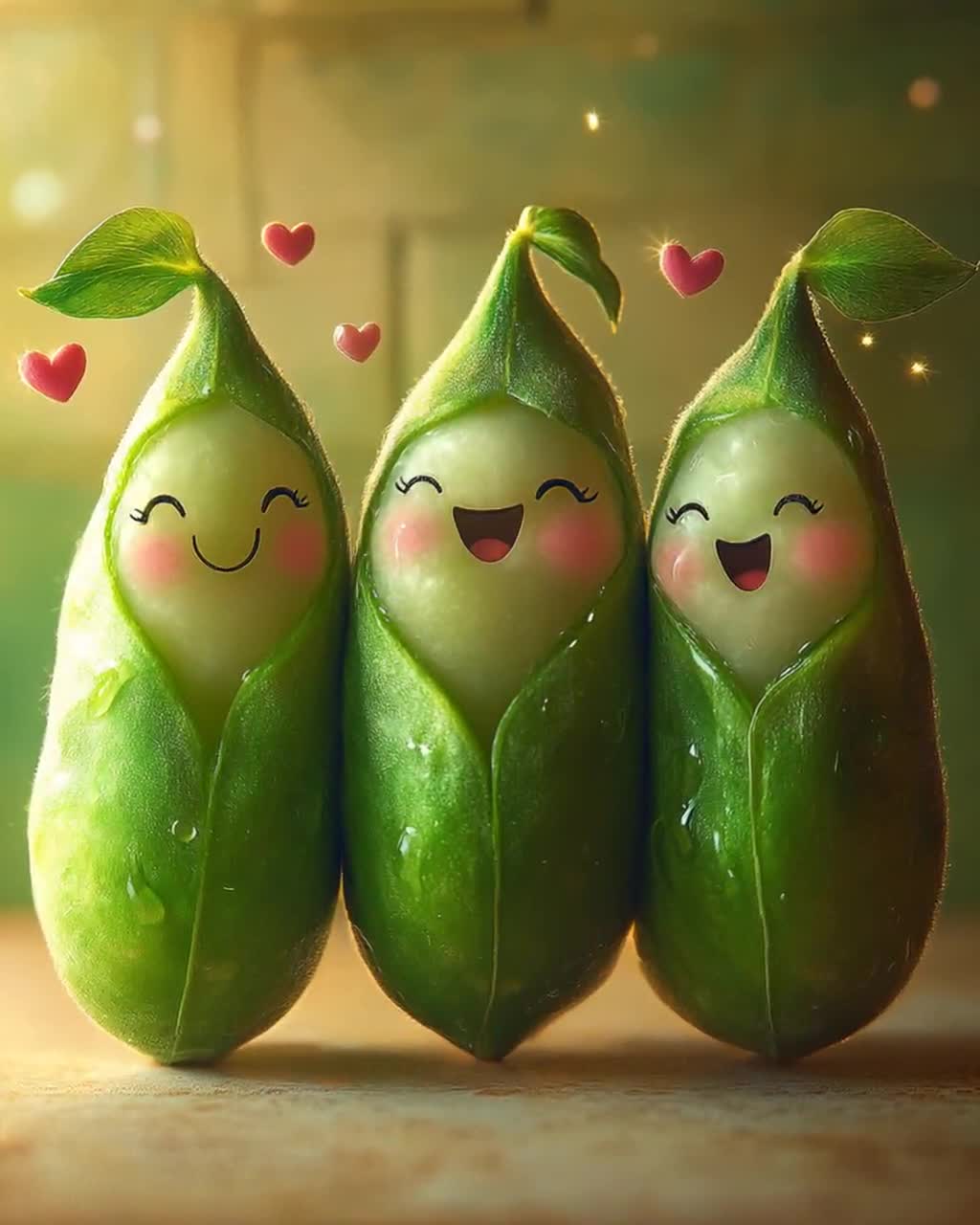 さやの中の豆のイラスト、面白い野菜の友達のキッチンアート - Etsy 日本