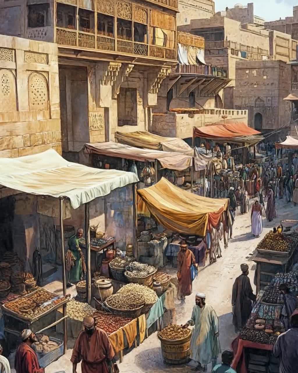 Baghdad Ancient Market Art Print, Vibrant Iraq Bazaar Scene - Etsy