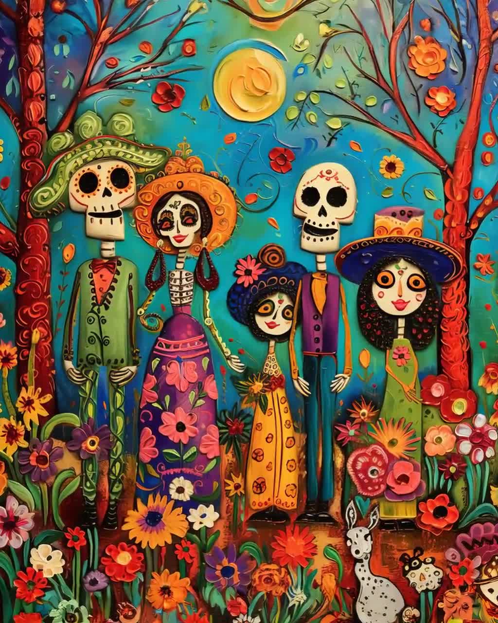 死者の日のアートプリント、鮮やかな壁飾り、メキシコの祭りのアート
