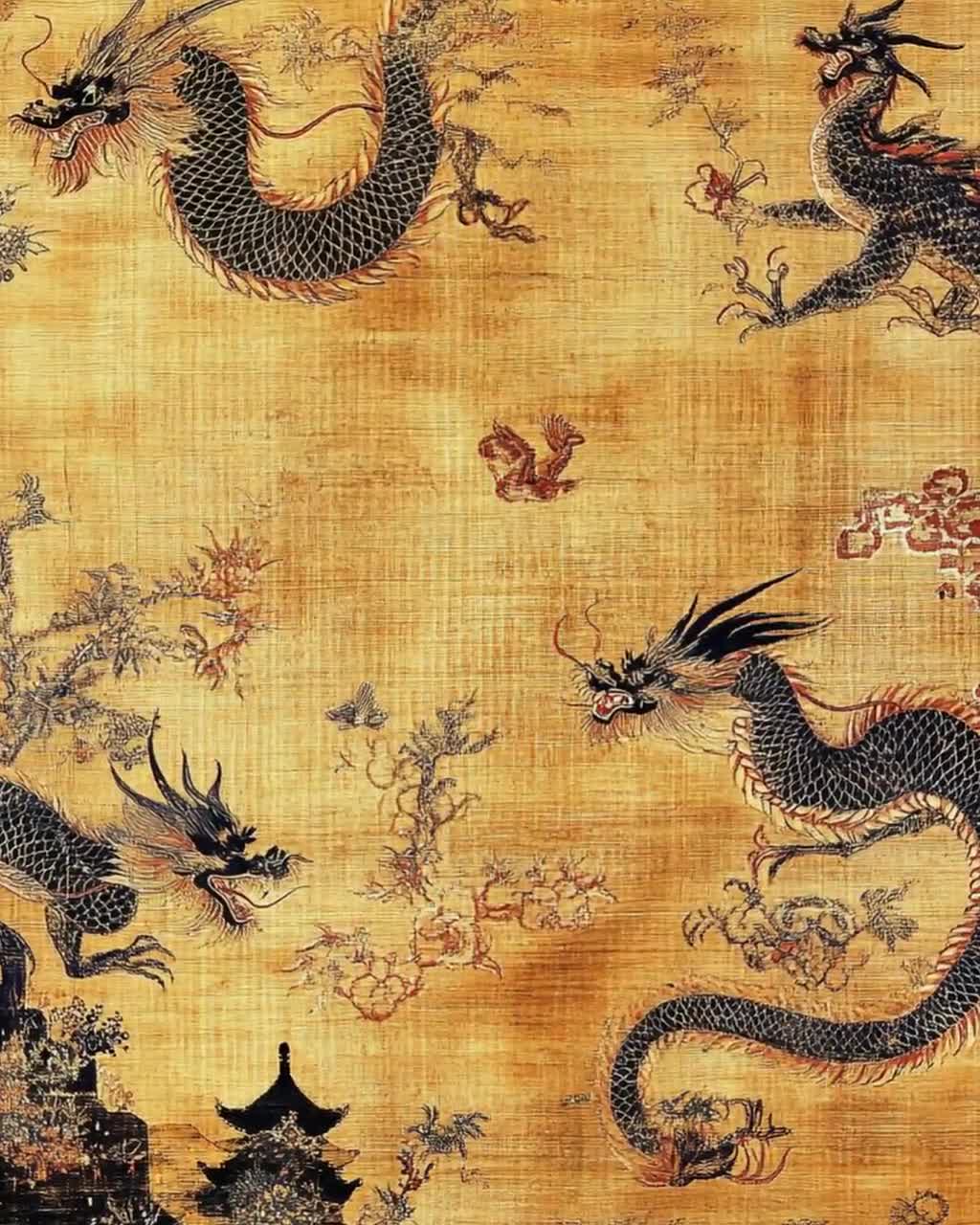 楚国 漢代 帛画 中国 シルク 絹 絵画 額縁 骨董品 馬 王 鳳凰 人