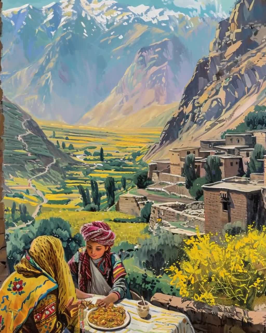Kurdish Mountain Village Art Print: Zagros Landscape, Ethnic Wall