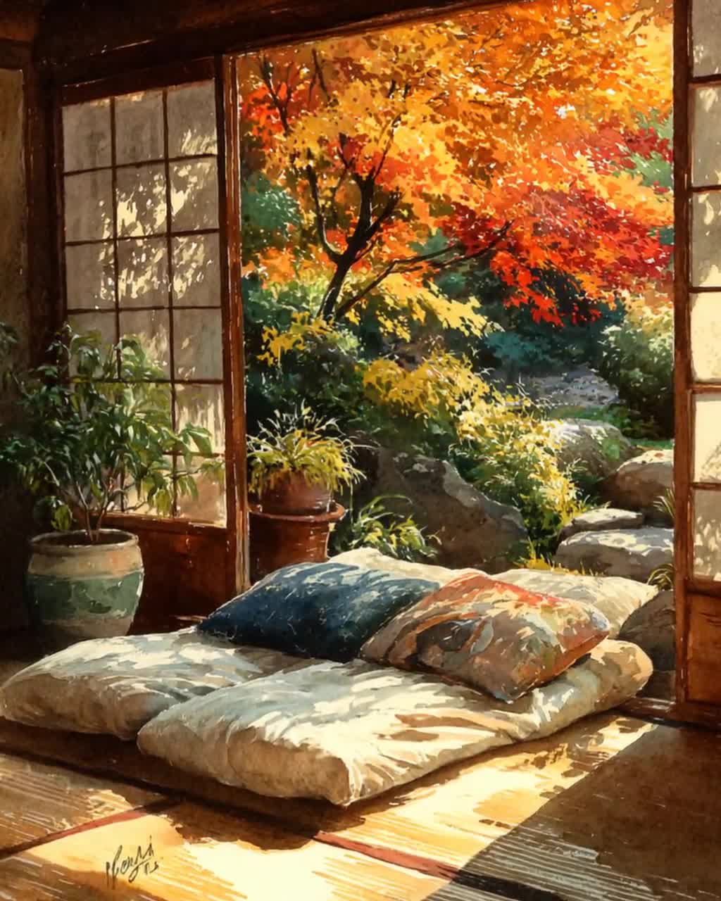 京都畳間水彩画：もみじの葉 - Etsy 日本