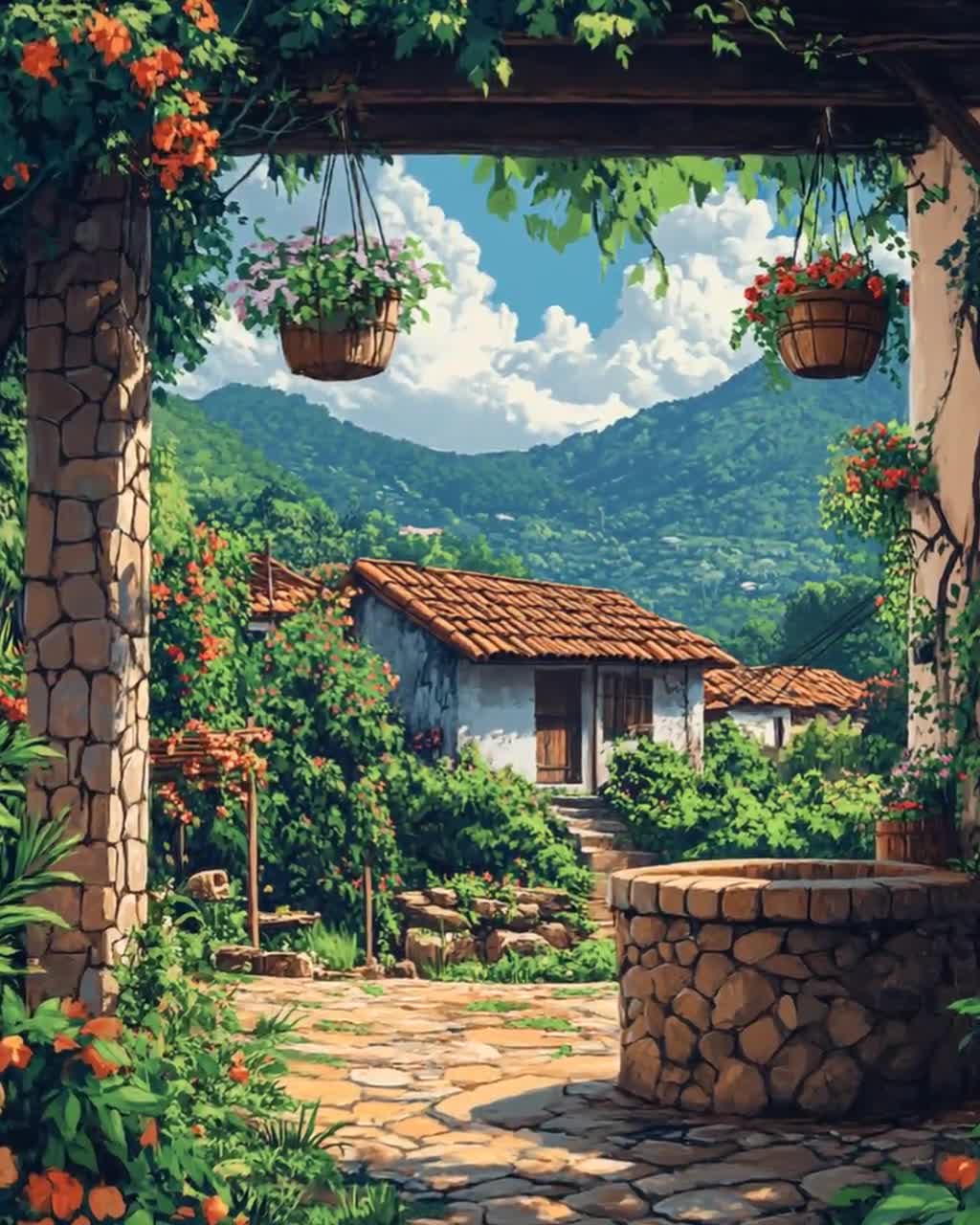 Honduras Stone Well With Flowers Art Print, Rustic Farm Decor - Etsy