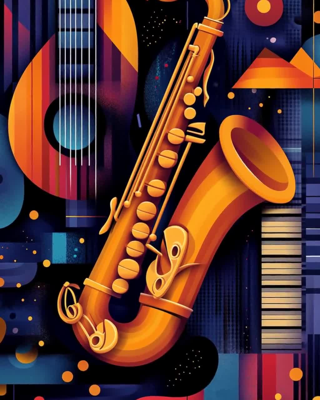 抽象的なジャズ音楽のイラスト、音楽作曲アート、ダイナミックなジャズ
