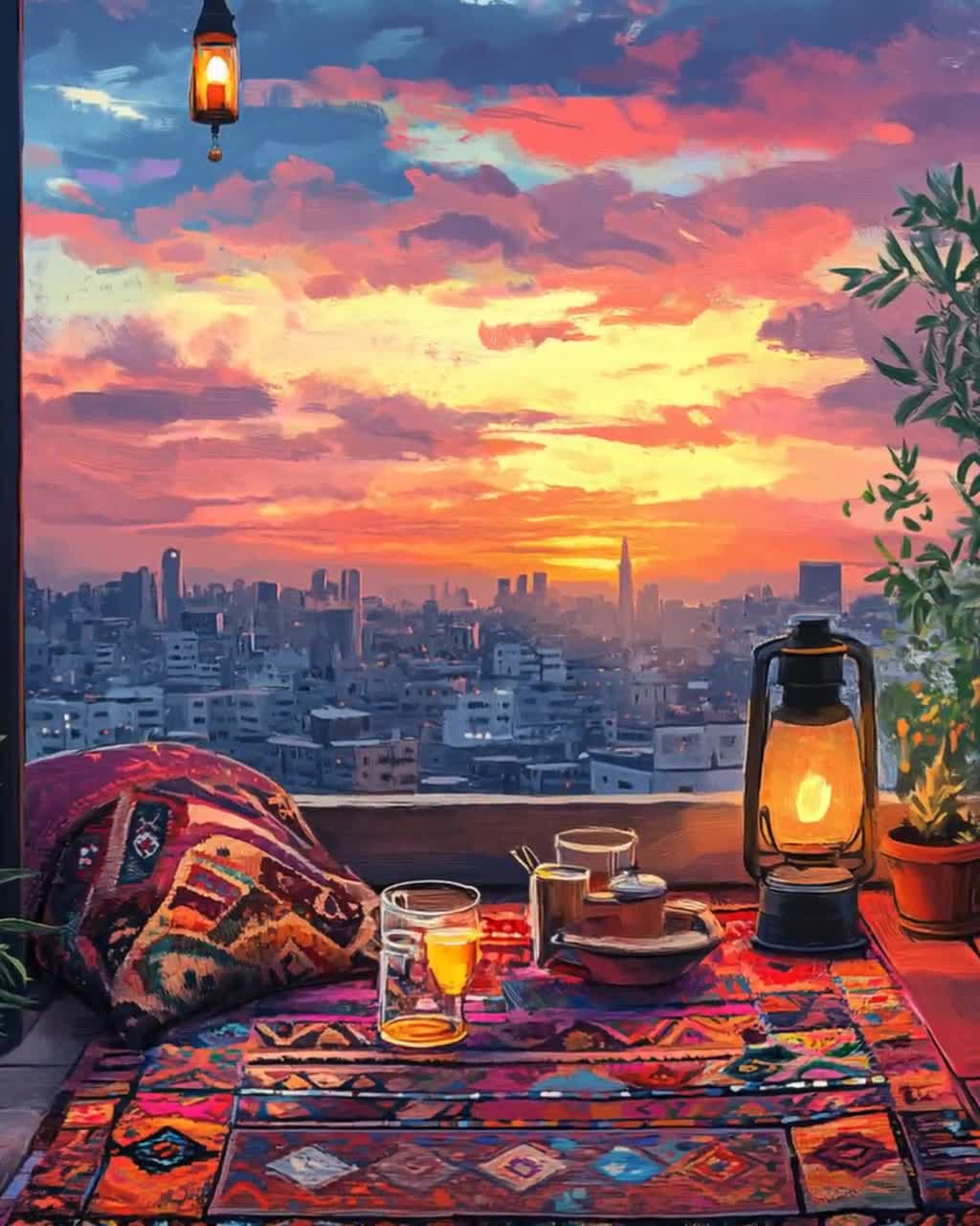 コバニ屋上アートプリント：クルドの都市景観イラスト - Etsy 日本