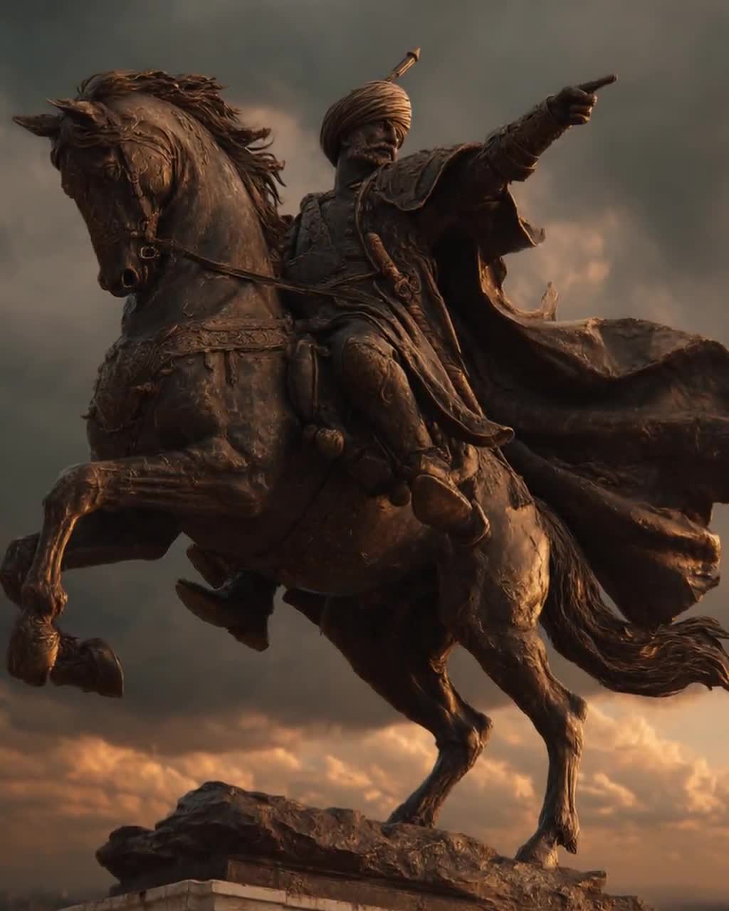 オスマン帝国スルタン騎馬像アートプリント：馬に乗ったブロンズ戦士