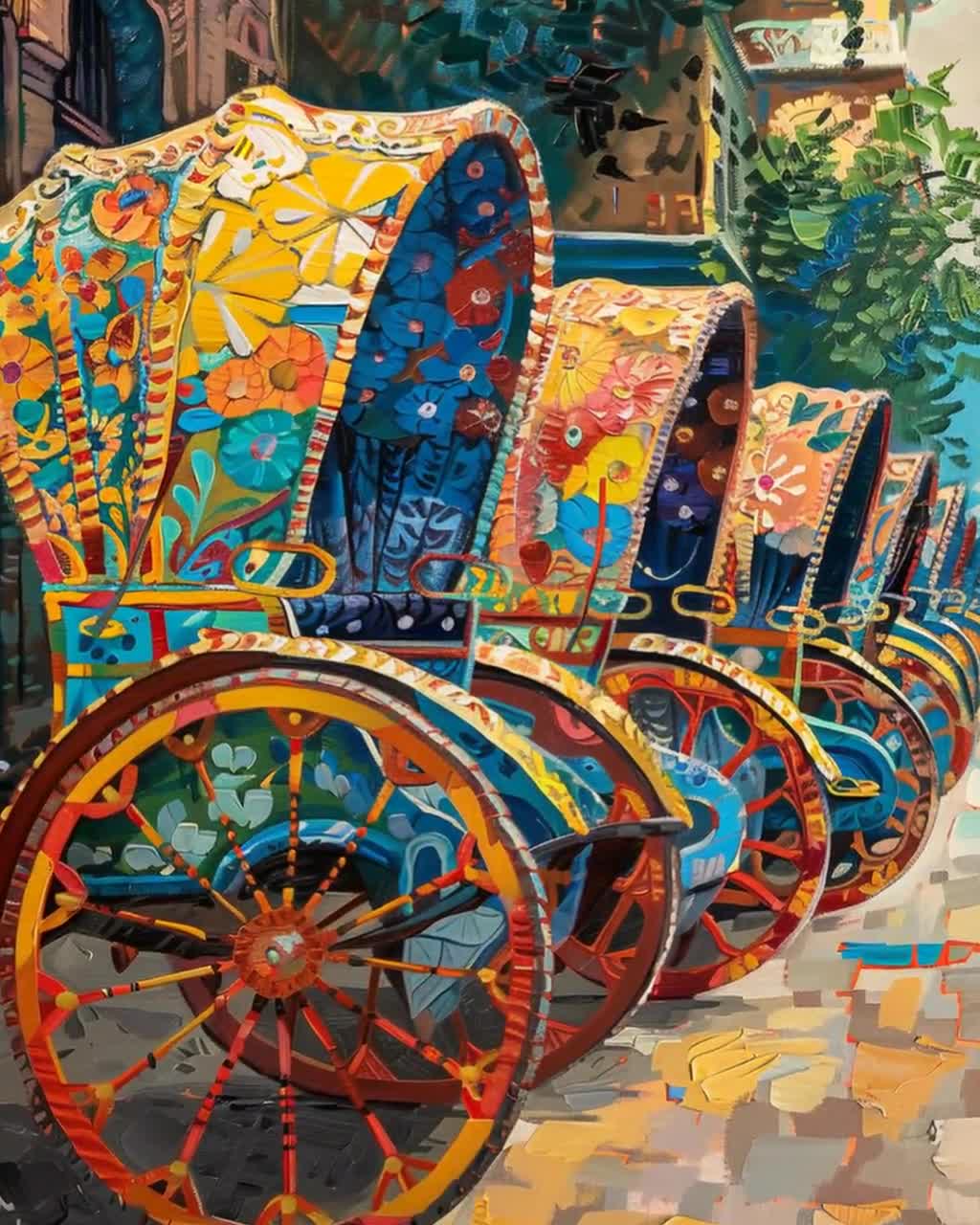 バングラデシュの人力車のアートプリント：鮮やかなベンガルの民芸品
