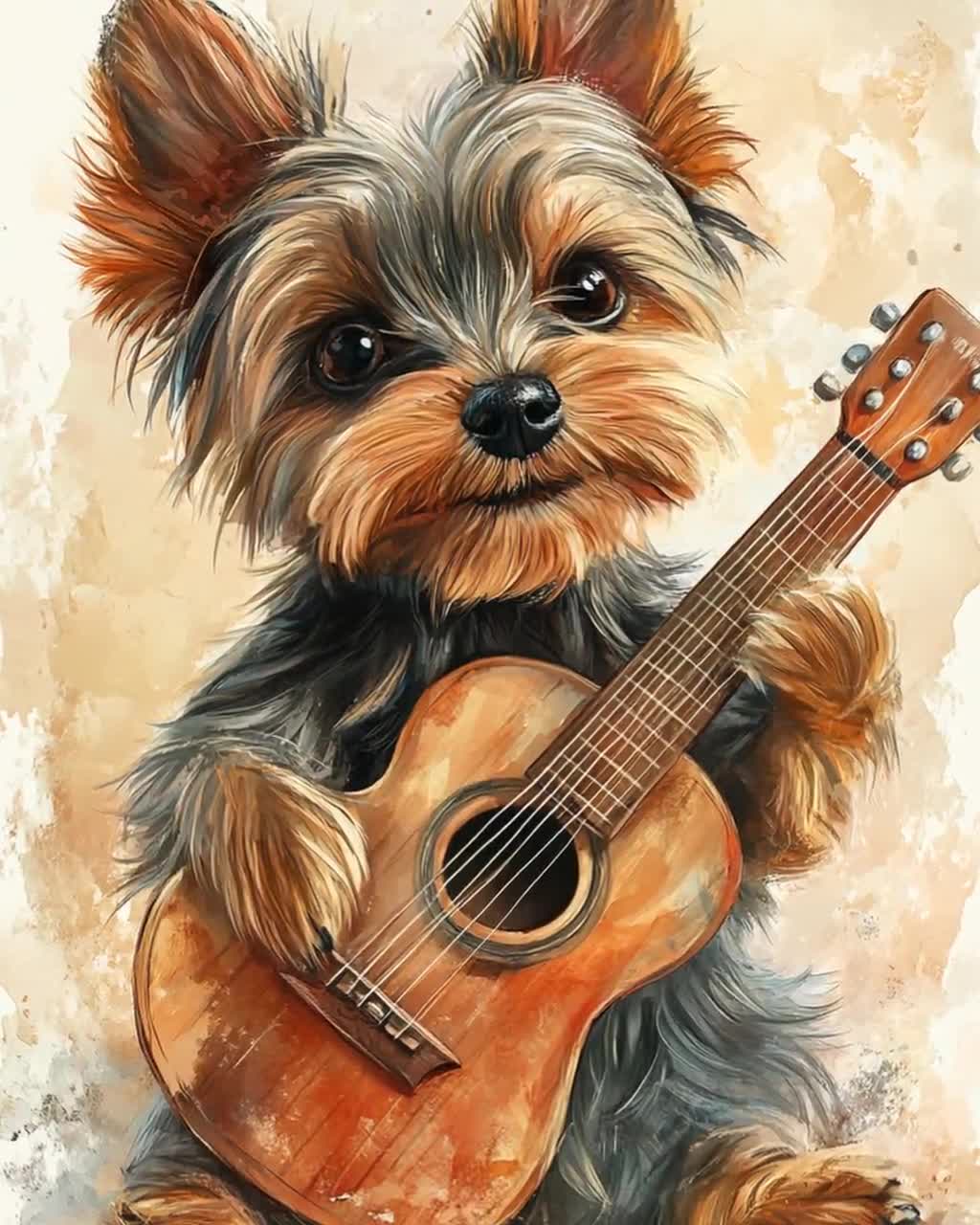 Yorkshire Terrier Puppy Playing a Guitar, Funny Yorkie Poster - Etsy