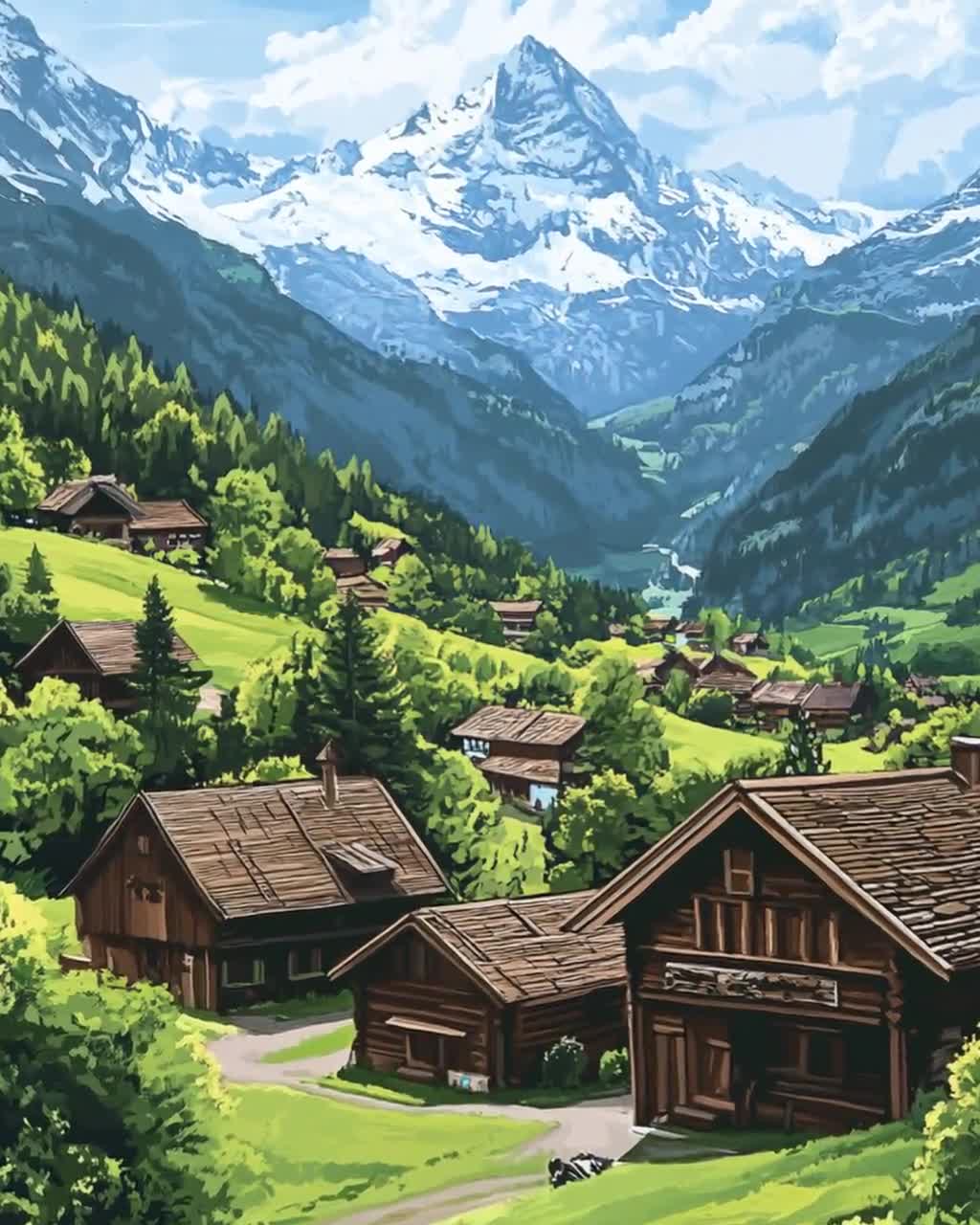 Tyrol Alps Art Print, Austrian Chalet and Mountain Scene - Etsy