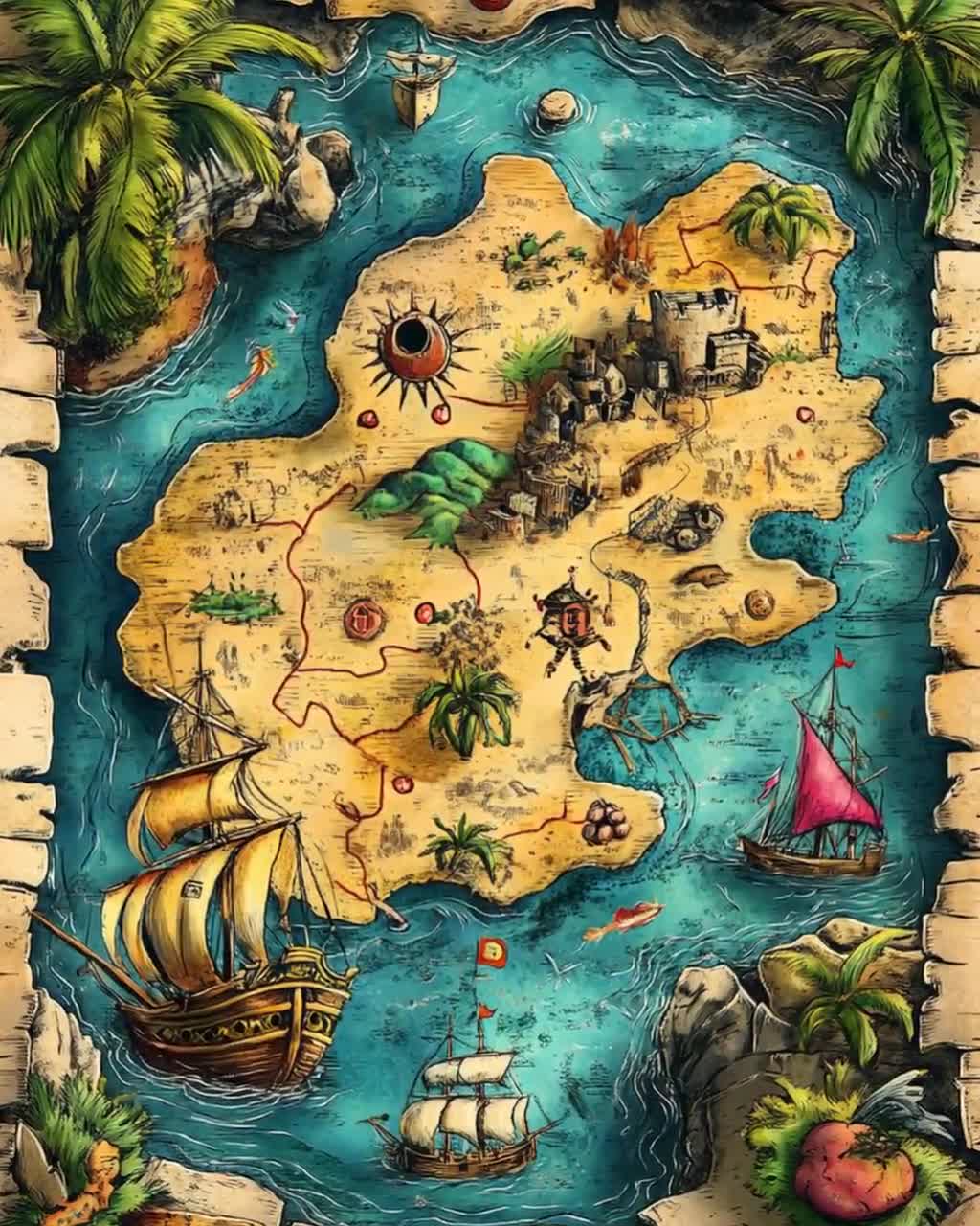 Pirate Treasure Map Art Print: Nautical Kids Room Decor - Etsy