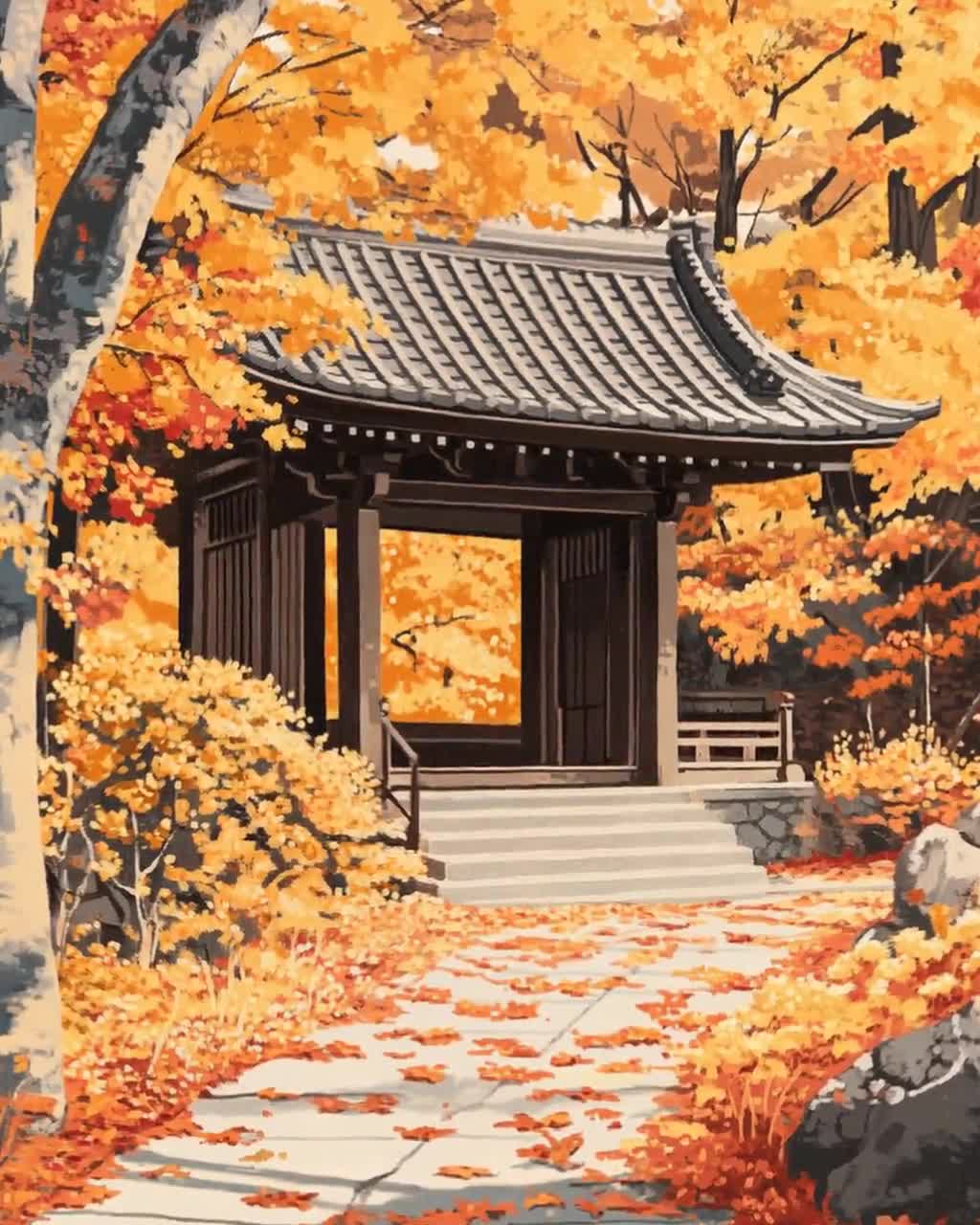 Japanese Temple in Autumn Art Print, Hiroaki Takahashi Inspired - Etsy