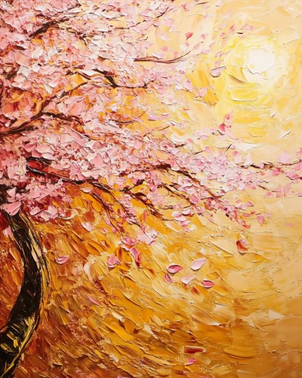 春の桜、ゴッホにインスピレーションを受けた、鮮やかな印象派のアート