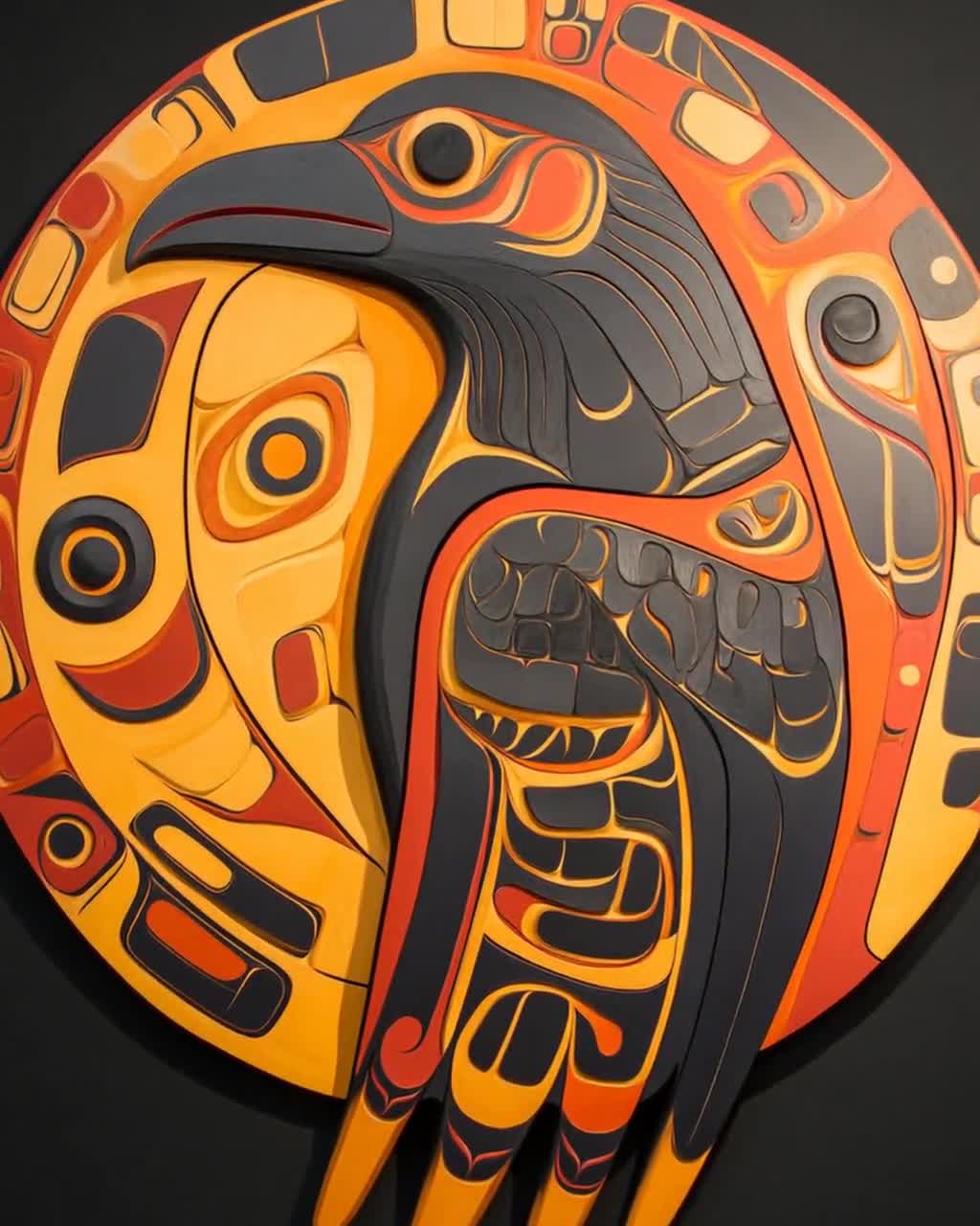 ハイダ族のワタリガラスのアートプリント、伝統的な模様、神話の