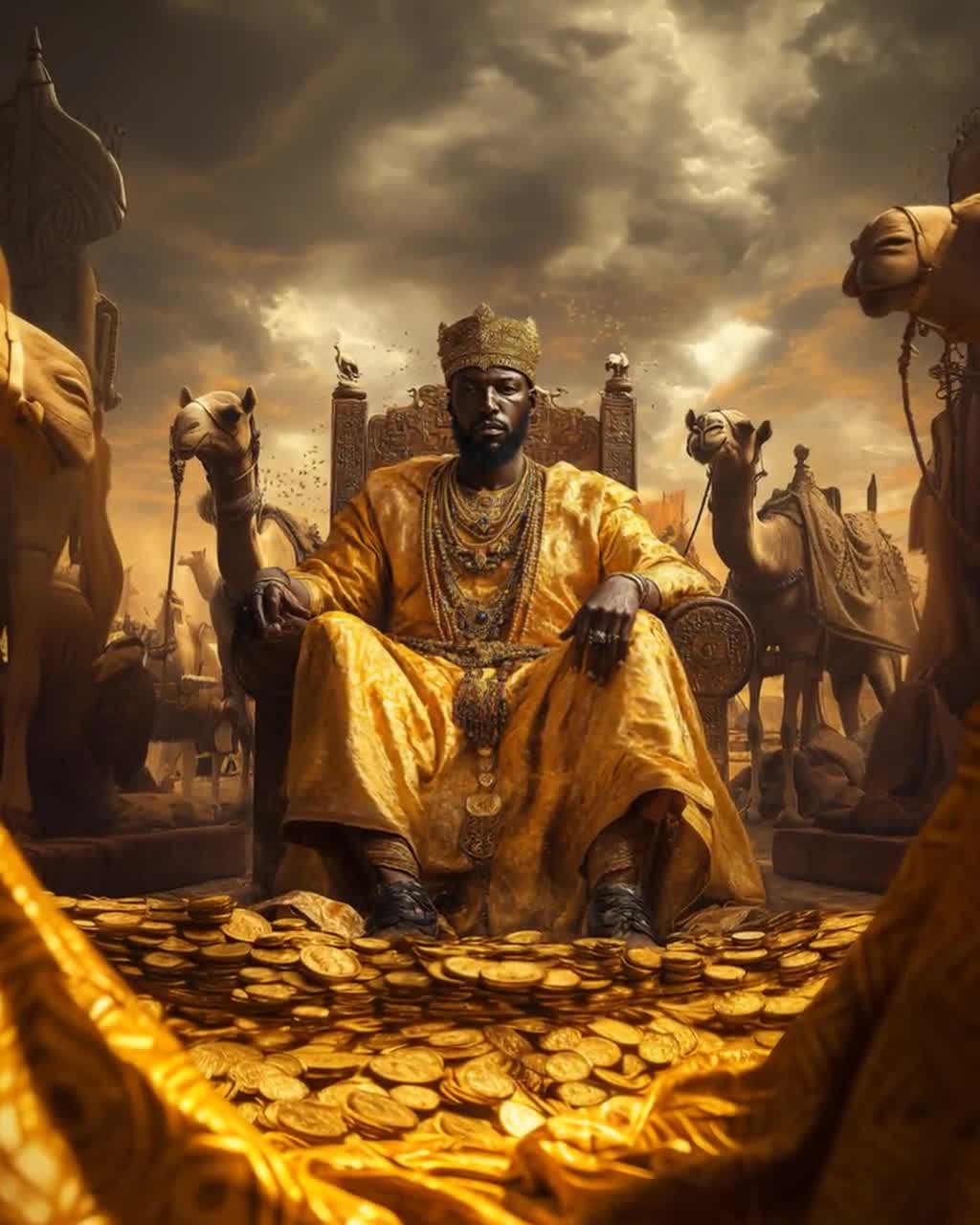 Impressão artística de Mansa Musa: Riqueza Dourada, Decoração do Reino de Mali