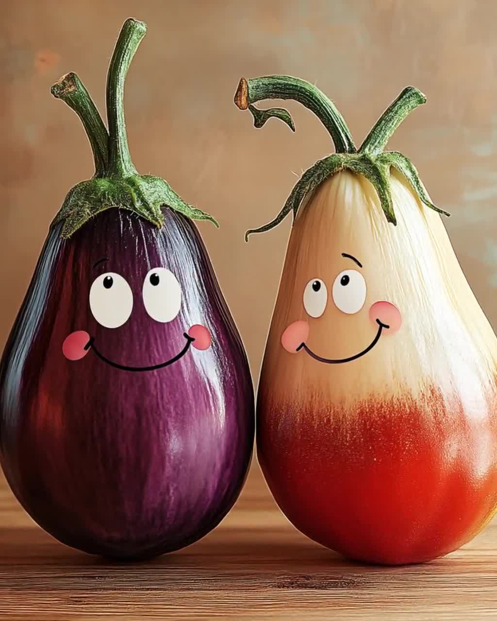 ナスとトマトの笑うアート、面白い野菜の友達のプリント - Etsy 日本
