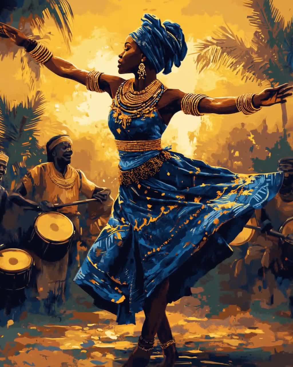 ナイジェリアのヨルバ バタ ダンス アート プリント、伝統的なアフリカ