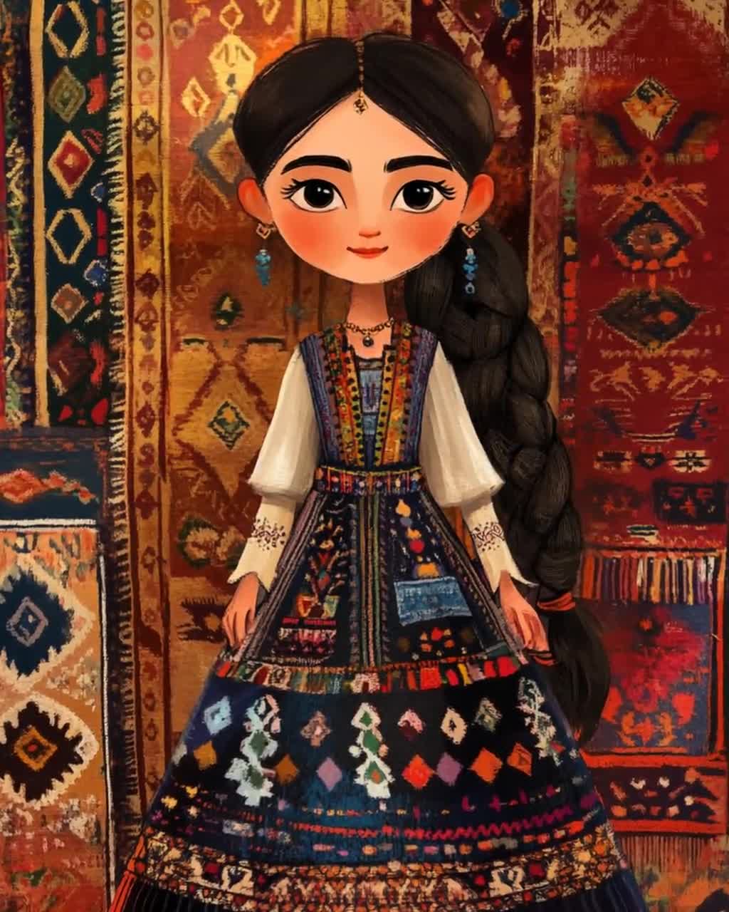 Diyarbakır Kurdish Doll Art Print, Traditional Dress and