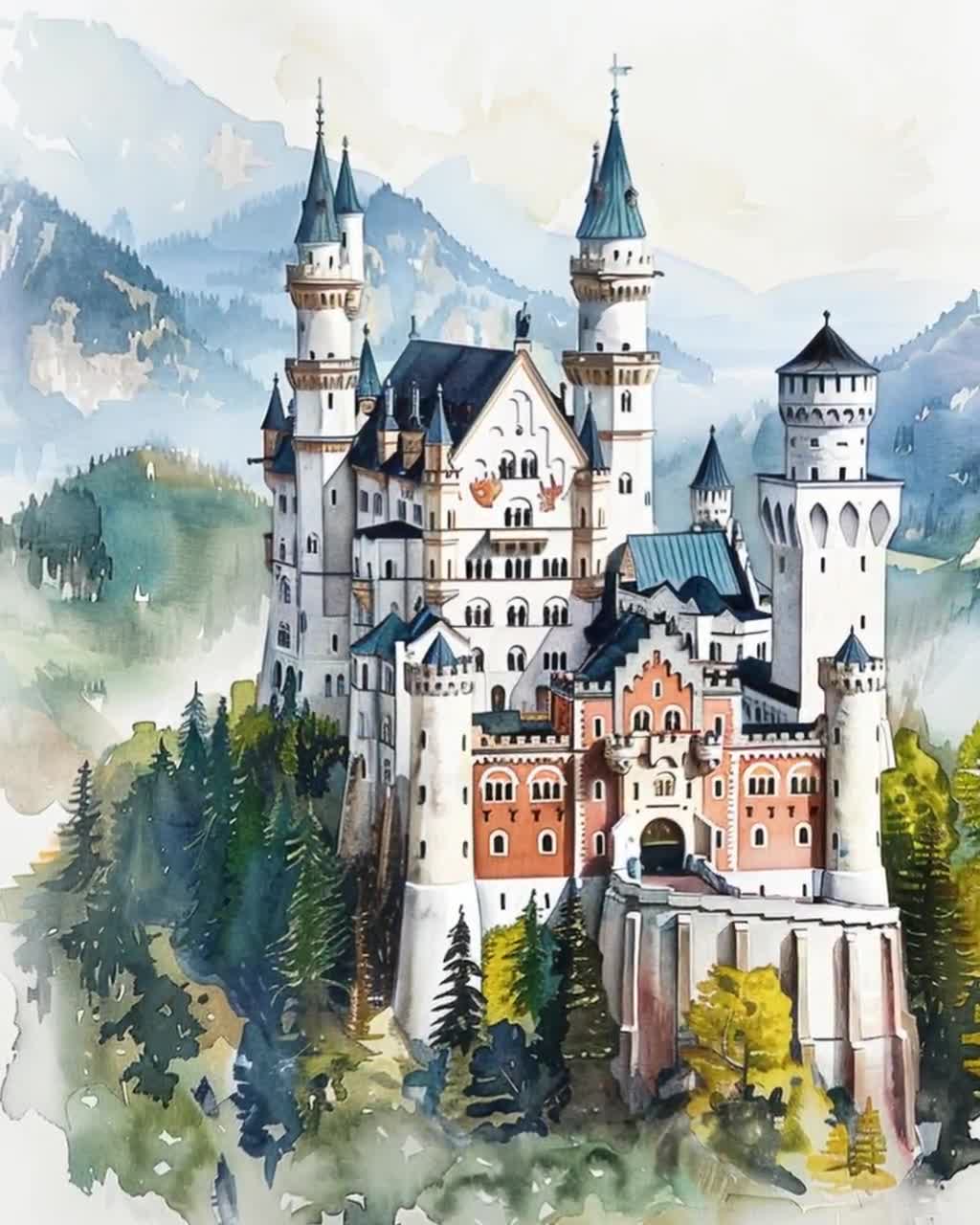 Haeran River Kit Pittura Ad Olio Digitale – Castello Di Neuschwanstein, Germania – Tela 40x50 Cm, Colori Acrilici E Pennelli Inclusi