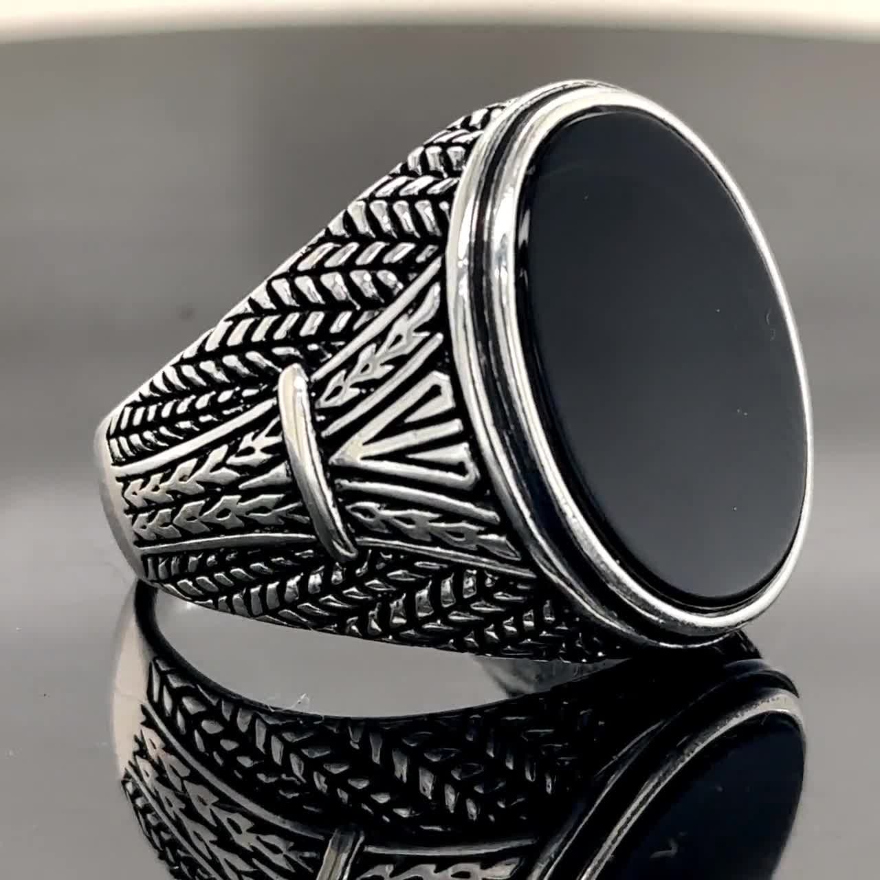OX JEWELRY　Silver Big Onyx Ring Big Onyx Silver Ring, Onyx Statement Ring, Onyx Signet Ring
