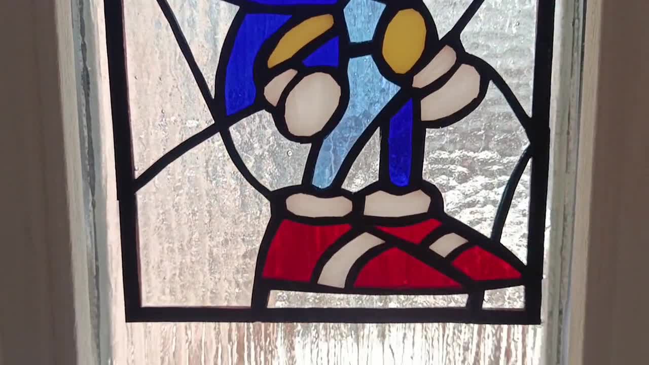 Sonic the Hedgehog Stained Glass Panel/ Hanger wall window or suncatcher.  sega mega drive genesis