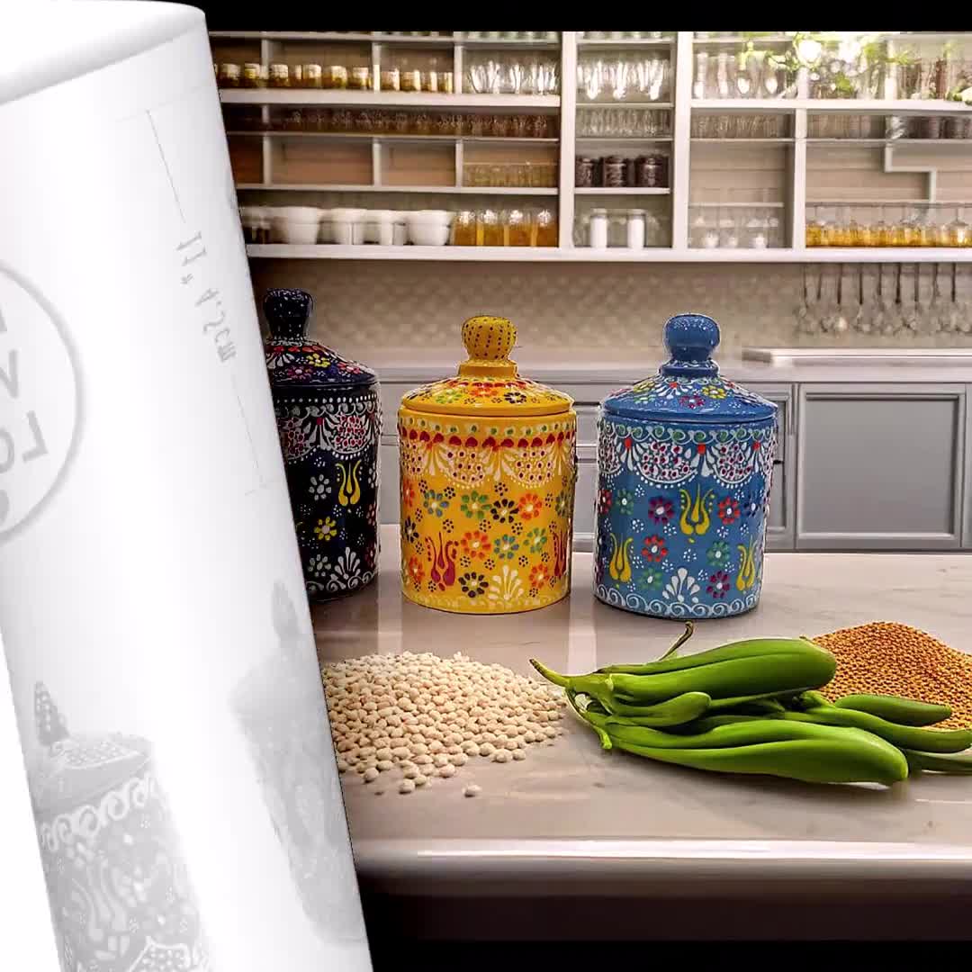 Ceramic Spice Jars Set With Lid | Handmade Decorative Sugar Food