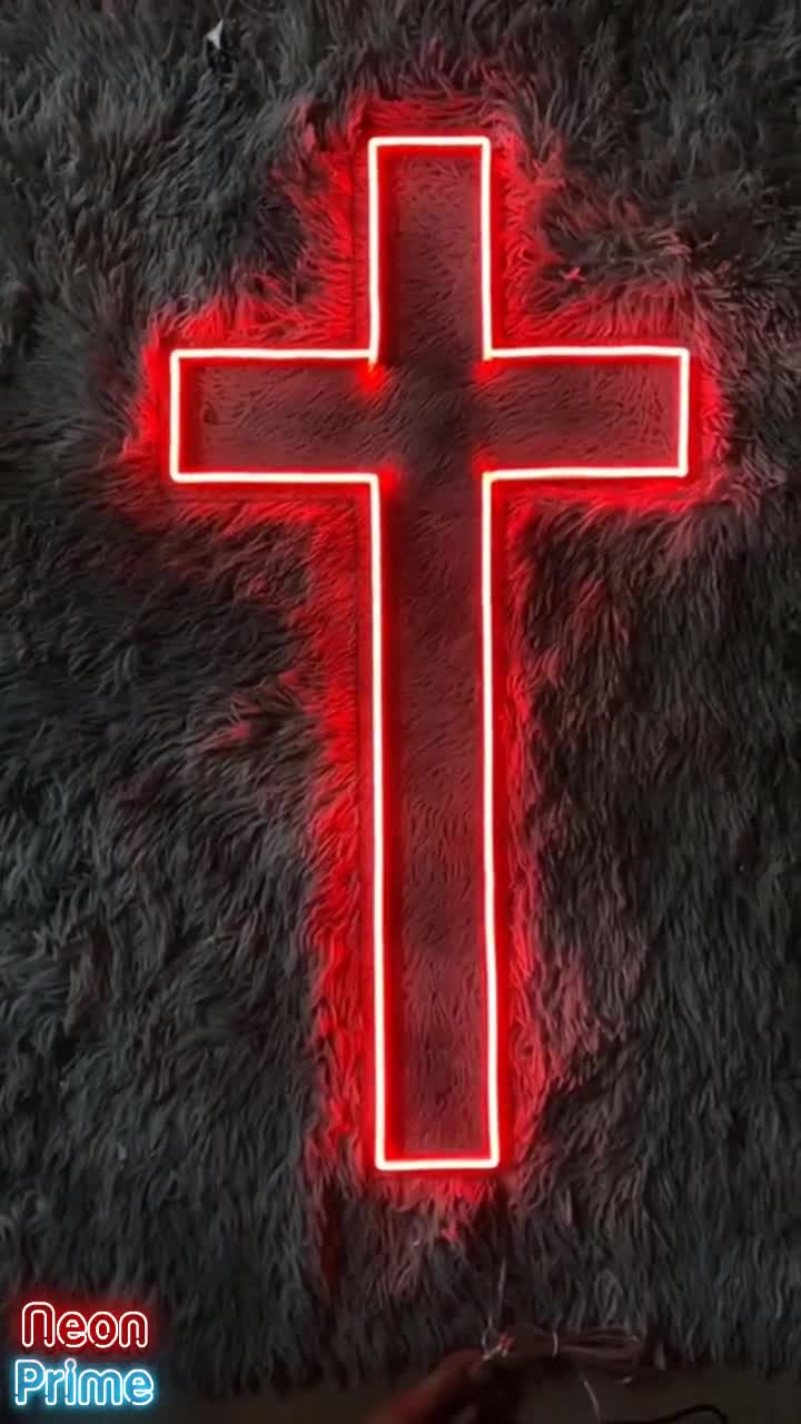 HEVMEVENI Cross Jesus Neon Sign, Decorazione per la casa Flex Silicone LED Neon Segno Cross of San Wall Art Decor Regelius Regalo,Blu,60cm