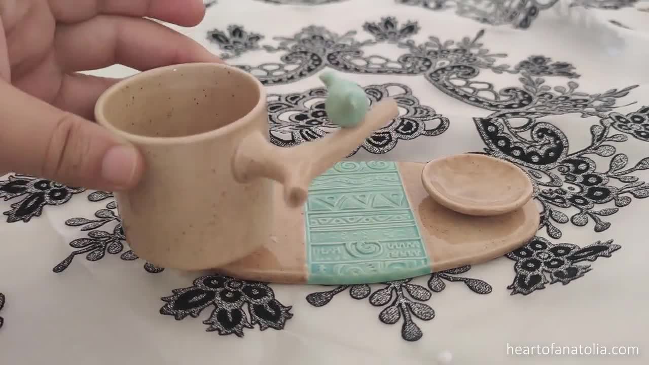Juego de tazas de café Espresso de pájaro hecho a mano, juego de