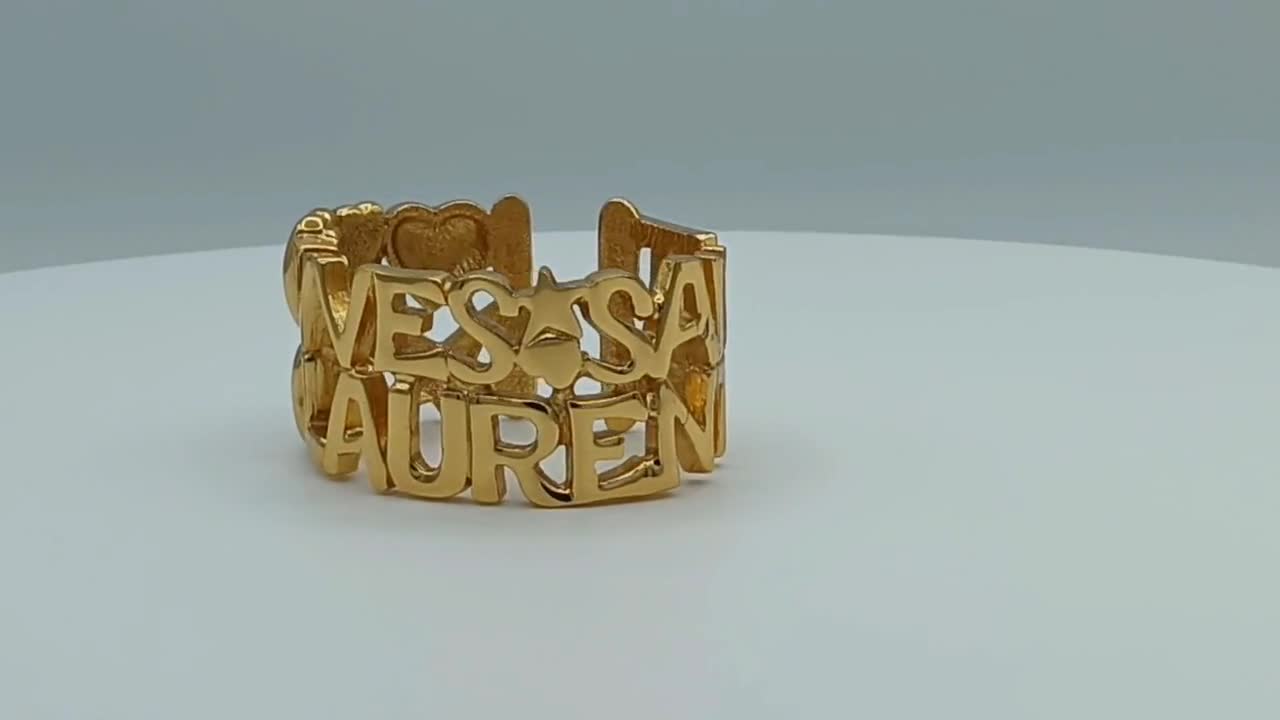 YVES SAINT LAURENT * Vintage Gold Tone Letter Heart Star Cuff