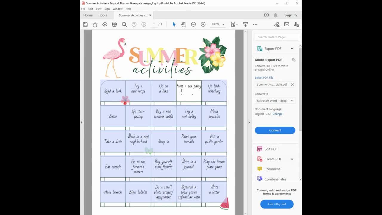 Summer Activities Page - Editable & Printable - Adobe Reader PDF - Instant  Download - Summer Bucket List - Activity Calendar