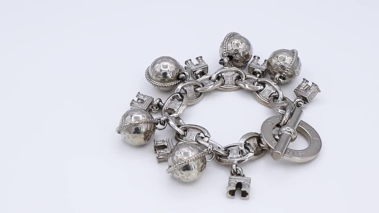 CELINE * Vintage Silver Tone Arc De Triomphe & Globe Charm