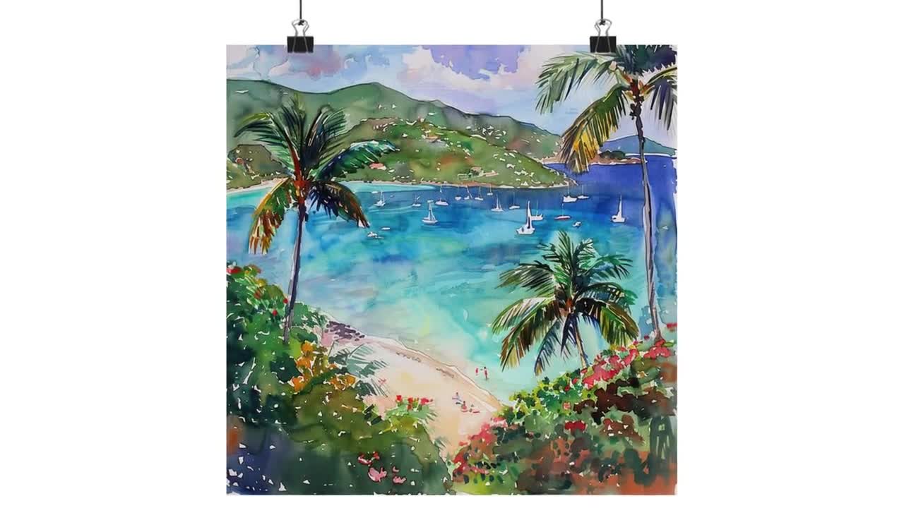 Palm tree/seascape/ジョン バルデッサリ/額装ポスター Overlap Series